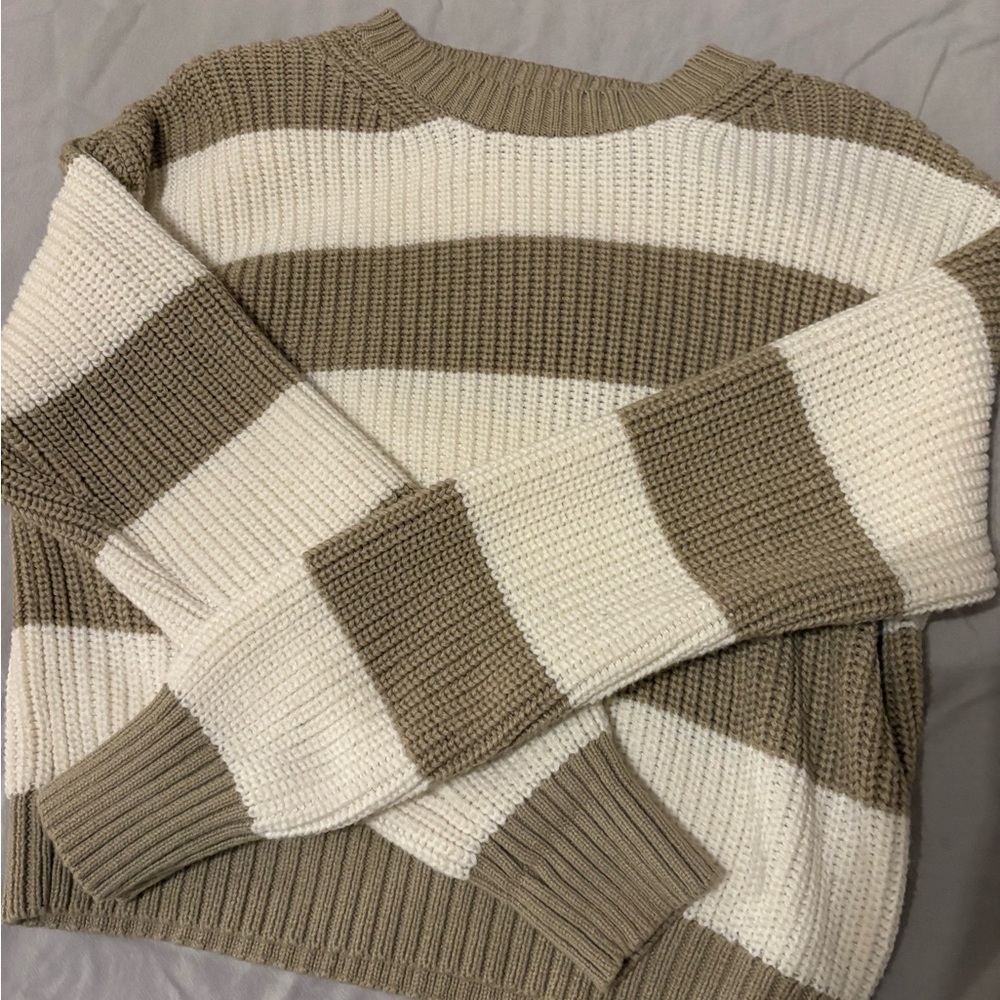 Striped Knit Sweater in Cream and Tan